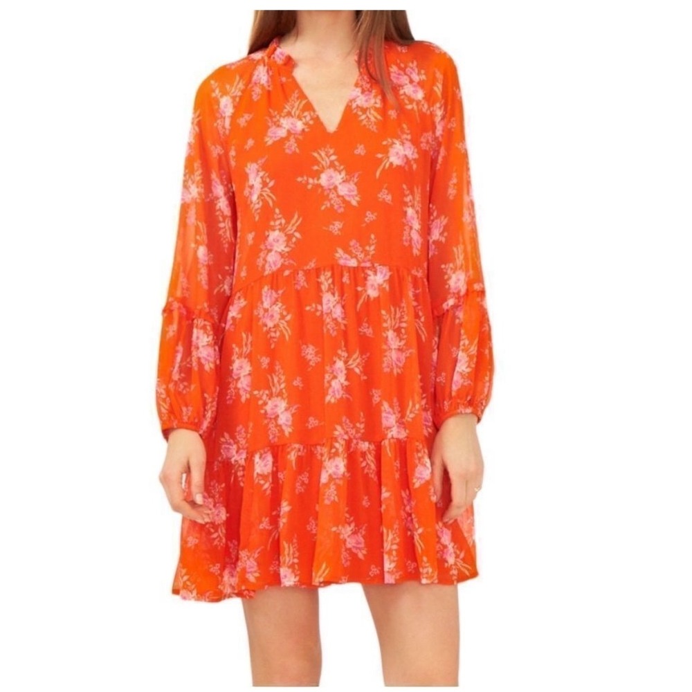 Vince Camuto Orange Pink Floral Tiered Mini Dress XXL C3422900 New